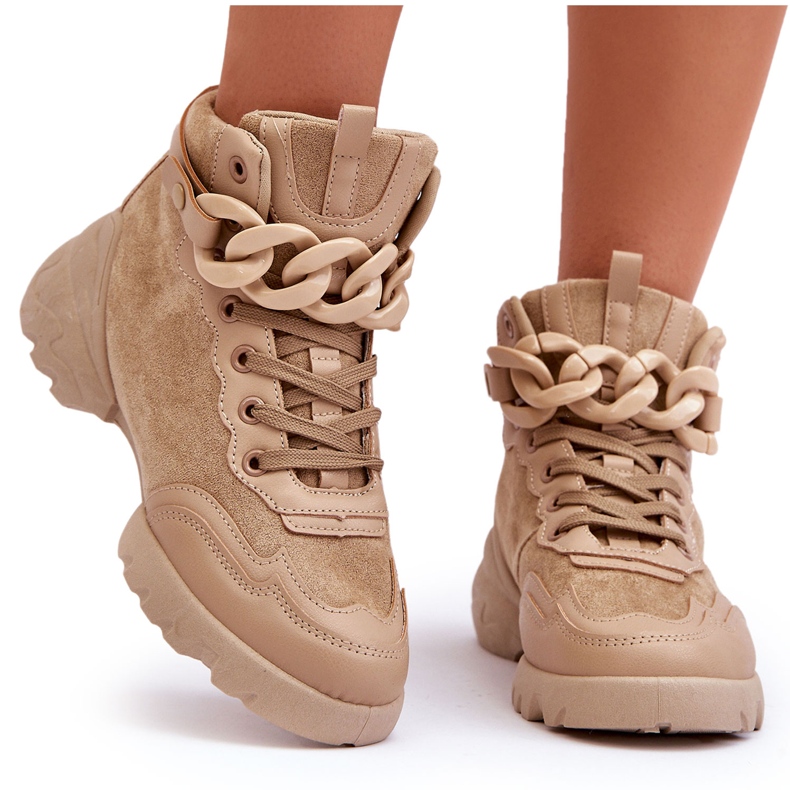 PS1 Scarpe Sportive Donna Camoscio Con Catena Tymagio Beige Scuro