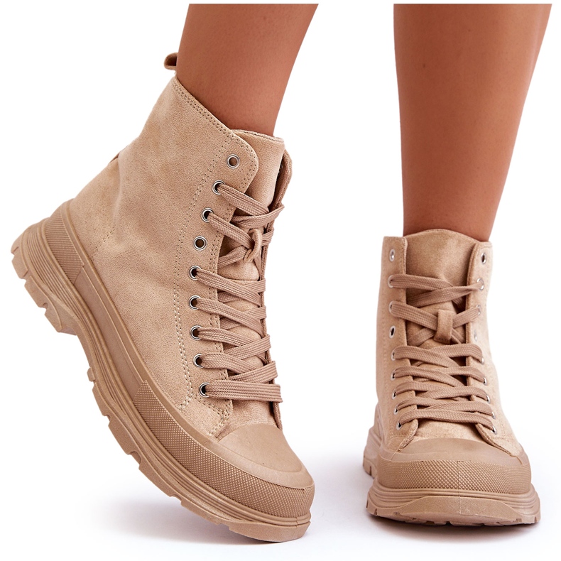 PS1 Sneakers Alte Da Donna In Pelle Scamosciata Beige Scuro Eleamia