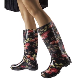 Stivali alti neri con rose Pimen bianco