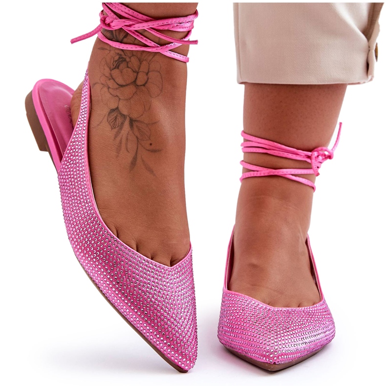 PG1 Ballerine Stringate da Donna Impreziosite da Borchie Rosa Jange