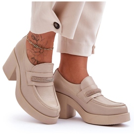 Lemar Scarpe In Pelle Sul Tacco Con Decoro Gelanor Beige