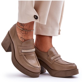Lemar Francesina In Pelle Sul Tacco Con Decorazione Gelanor Beige Scuro