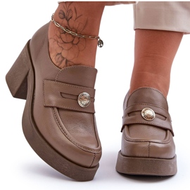 Lemar Scarpe Donna In Pelle Con Tacco Beige Scuro Dunadia