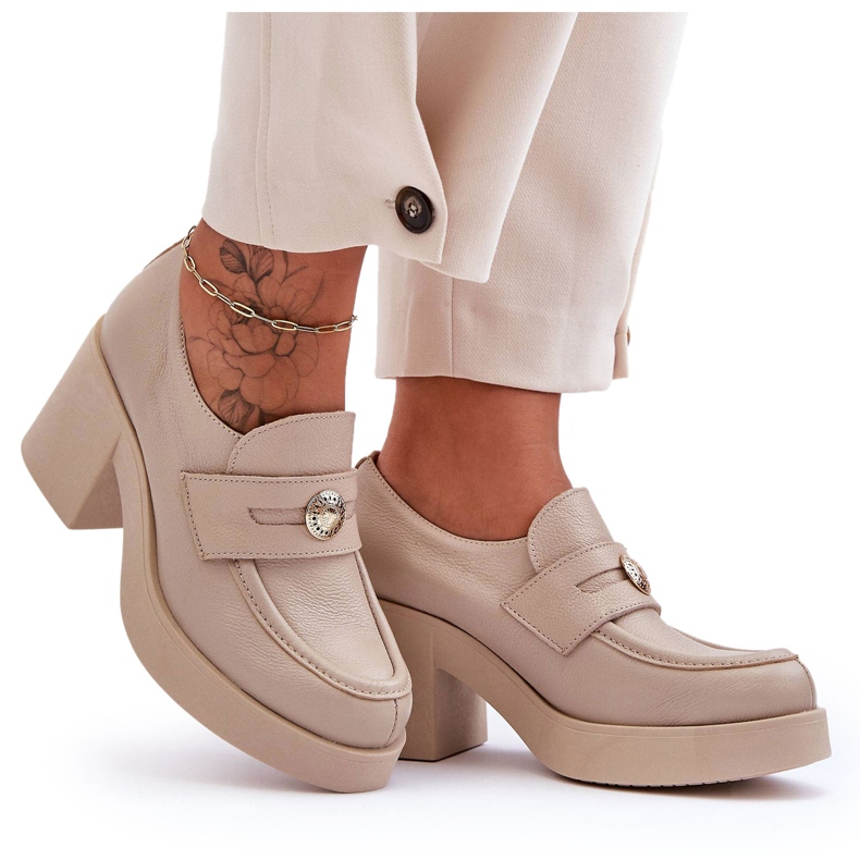 Lemar Scarpe Donna In Pelle Con Tacco Beige Dunadia
