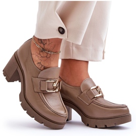 Lemar Eleganti Francesine Sul Tacco Con Decorazione Harmell Beige Scuro