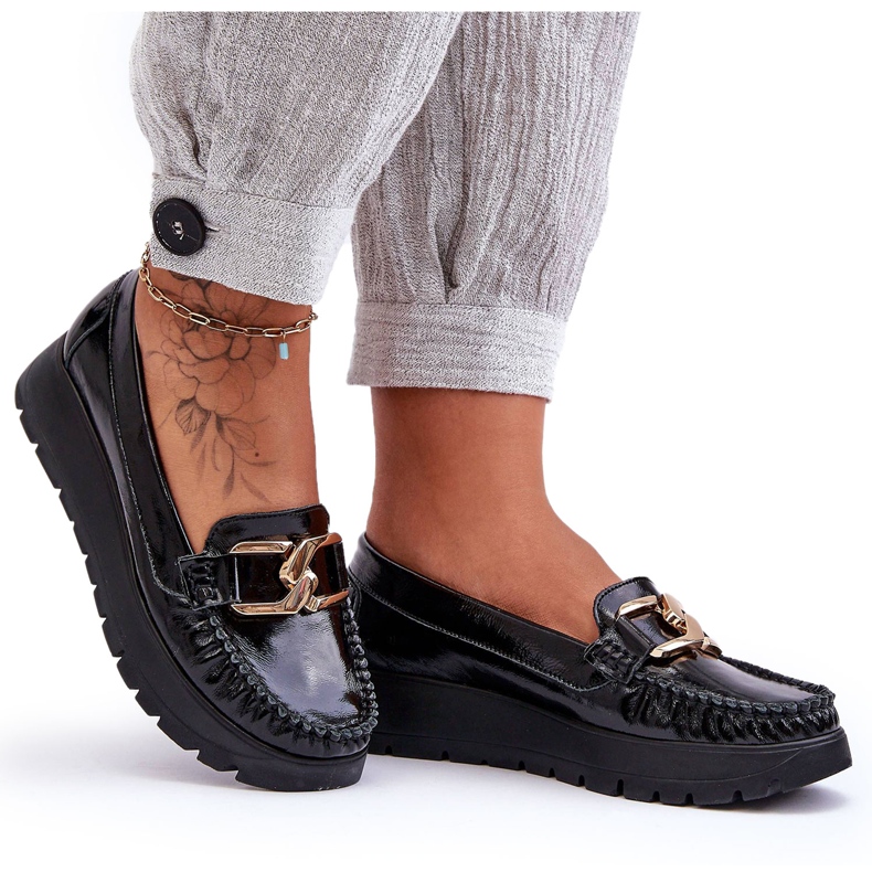 Lemar Mocassini con plateau Desmond in pelle nera con abbellimento nero