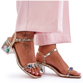 Sandali da donna su tacchi alti con cristalli dorati S.Barski MR1037-01 d'oro