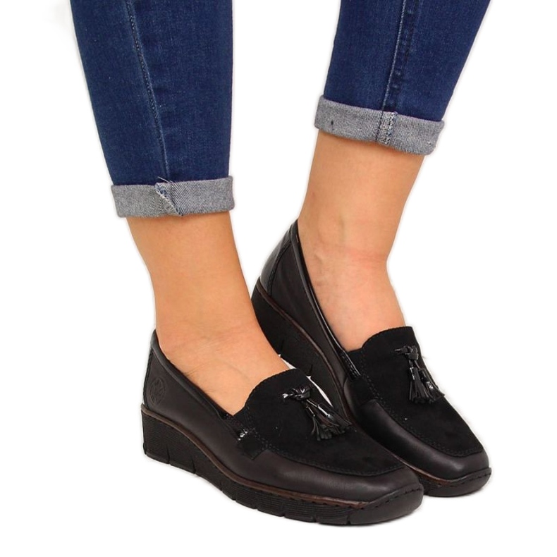 Scarpe con zeppa nere Rieker W RKR395 nero