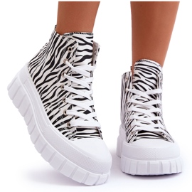 PS1 Sneakers Alte Donna Motivo Zebrato Bianco Florensi