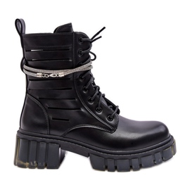 Stivali da lavoro Rocky neri alla moda con cinturino decorativo nero