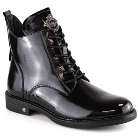 Stivali neri laccati con lacci e cerniera Potocki SZ12179 nero