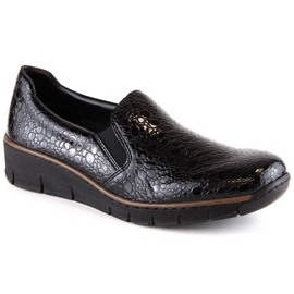 Comode scarpe da donna laccate nere Rieker 53766-45 nero