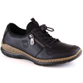 Scarpe slip-on da donna in pelle nera Rieker N32G0-00 nero