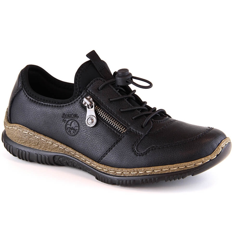 Scarpe slip-on da donna in pelle nera Rieker N32G0-00 nero