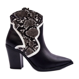 Stivali da cowboy da donna in serpente bianco e nero Leara