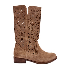 Lewski Shoes Stivali Traforati in Pelle Scamosciata Leewski 3366/2 Beige