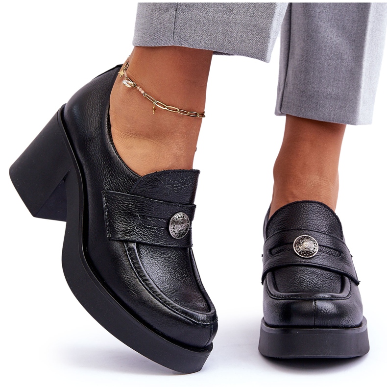 Lemar Scarpe Donna In Pelle Con Tacco Nero Dunadia