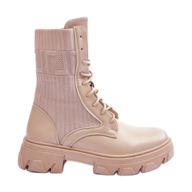 Stivali Worker Donna Allacciati Beige Marlissa