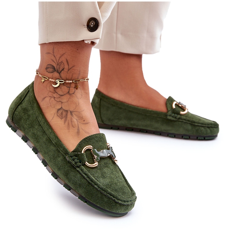 PG1 Mocassini Da Donna In Camoscio Con Decoro Dionira Verde