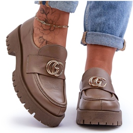 Laura Messi Scarpe Donna In Pelle Con Decoro Rosefalls Beige Scuro