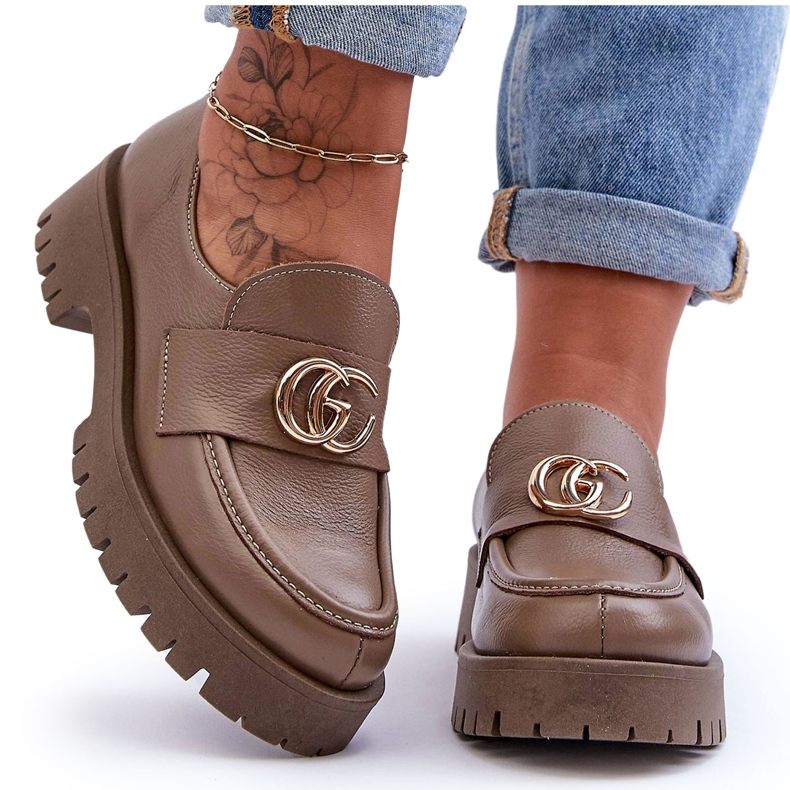 Laura Messi Scarpe Donna In Pelle Con Decoro Rosefalls Beige Scuro