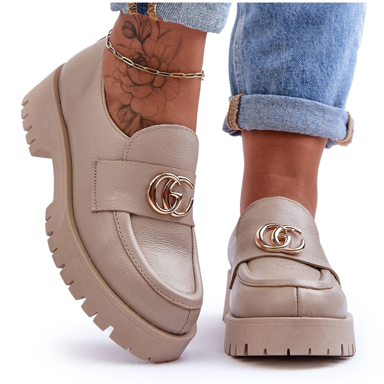 Laura Messi Scarpe Da Donna In Pelle Con Decoro Rosefalls Beige