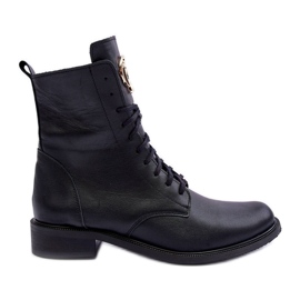 Stivali Stringati In Pelle Con Decorazione Nero Nicole 2750