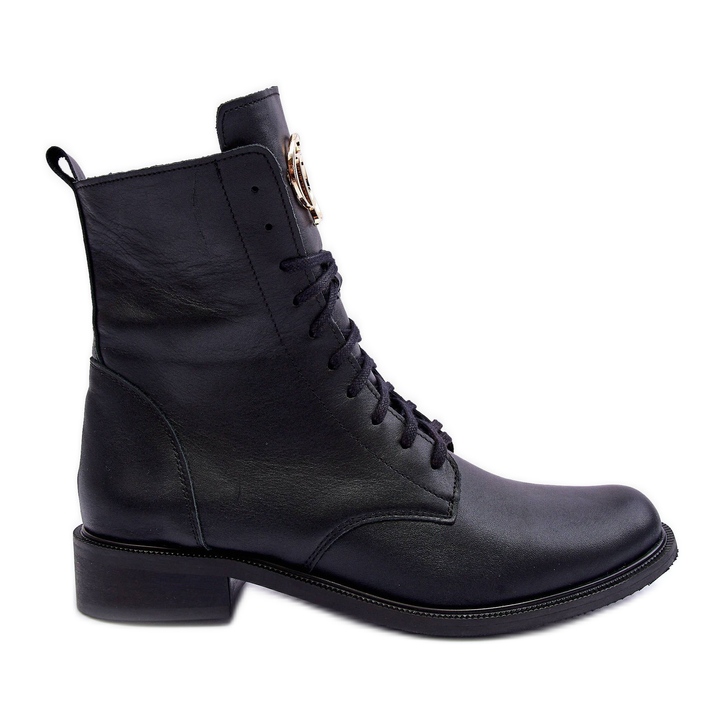 Stivali Stringati In Pelle Con Decorazione Nero Nicole 2750