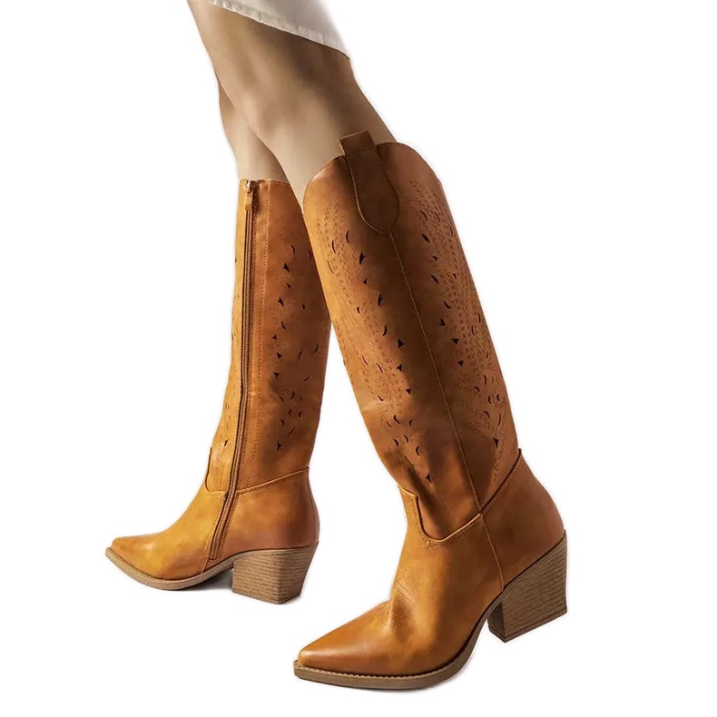 Stivali da cowboy traforati marroni di Fiorella marrone