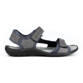 Olivier Sandali in pelle da uomo 295K blu navy con grigio