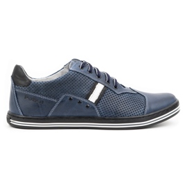 Polbut Scarpe casual da uomo in pelle 1801P blu navy con bianco