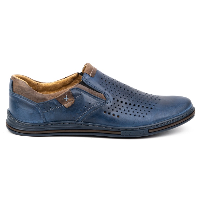 Polbut Scarpe da uomo estive in pelle 401L blu navy con marrone