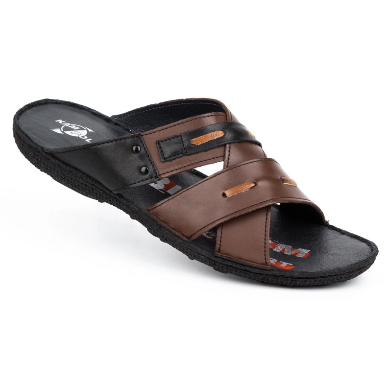 Kampol Pantofole da uomo in pelle 201/55 faccia marrone
