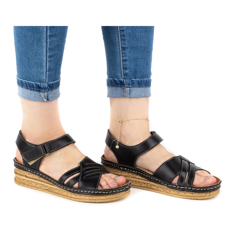 WASAK Comodi sandali da donna in pelle 0658W neri nero