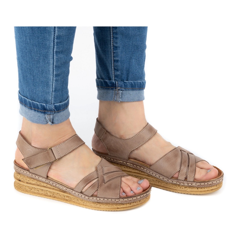 WASAK Comodi sandali da donna in pelle 0658W marrone beige