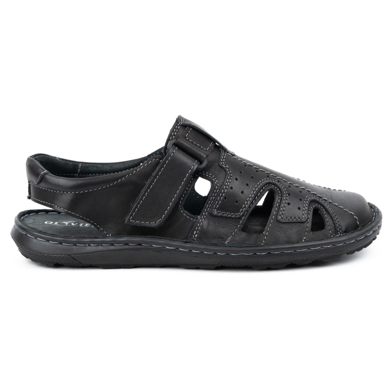 Olivier Sandali estivi da uomo in pelle 678MA neri nero
