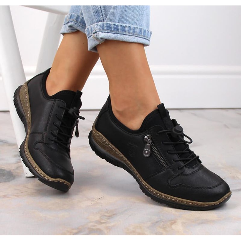 Scarpe slip-on in pelle Rieker W RKR609 nere nero