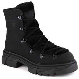 Stivali da donna sulla piattaforma allacciati con pelliccia nera Big Star MM274572 nero
