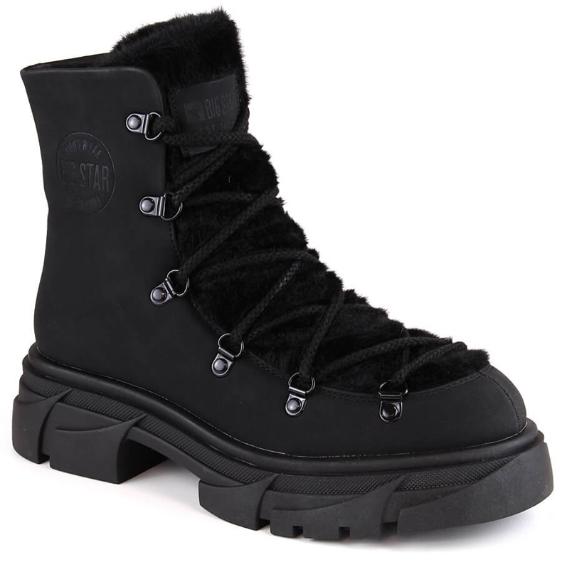 Stivali da donna sulla piattaforma allacciati con pelliccia nera Big Star MM274572 nero