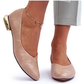 PD1 Scarpe con Tacco Piatto in Pelle Beige Vaani