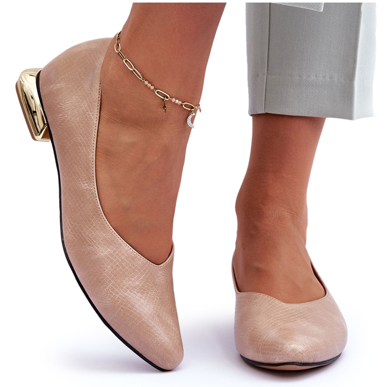 PD1 Scarpe con Tacco Piatto in Pelle Beige Vaani