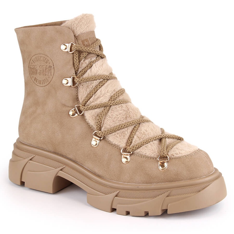 Stivali da donna sulla piattaforma allacciati con pelliccia beige Big Star MM274573