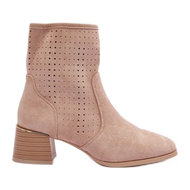 Stivali con tacco alto traforati in pelle scamosciata Perle beige
