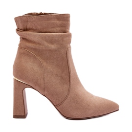 Stivali con tacco in camoscio beige melamene