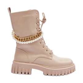 Lavoratori Alti In Pelle Con Catena Beige Nameer