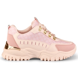 Sneakers rosa da donna con accessori dorati
