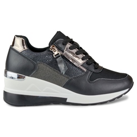 Eleganti scarpe sportive con zeppa nera nero