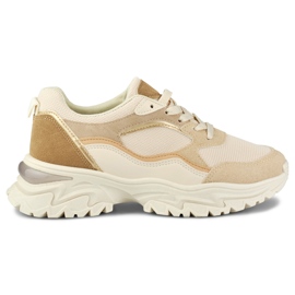Sneakers beige da donna su suola bianca