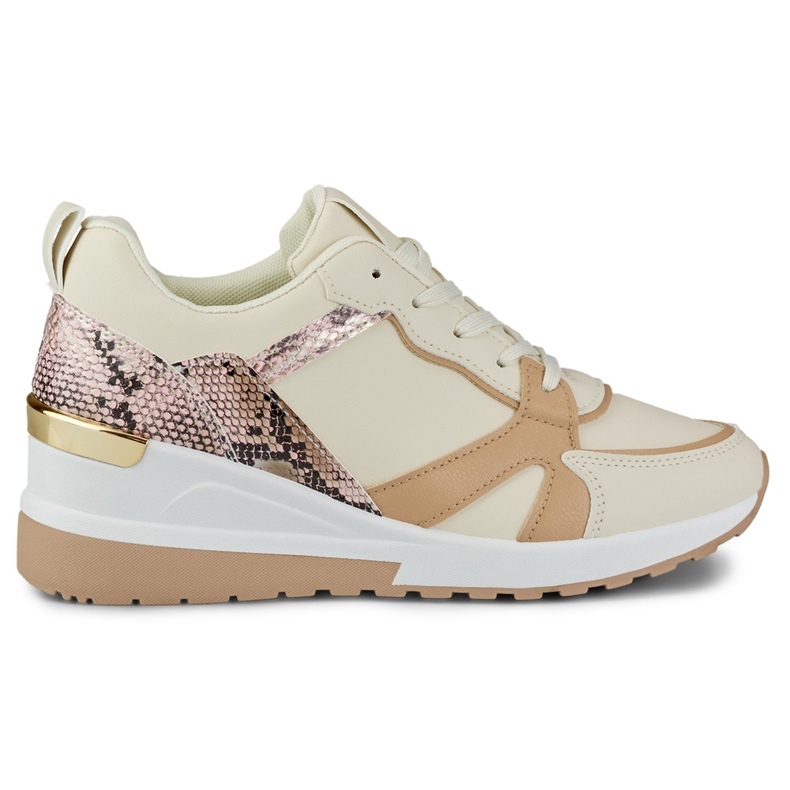 Scarpe stringate da donna beige con zeppa bassa