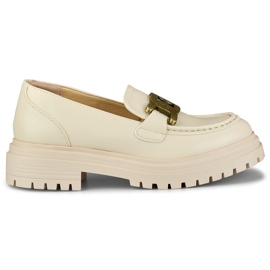Mocassini beige con fibbia dorata
